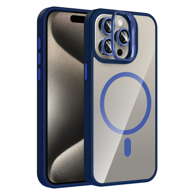 Apple iPhone 15 Pro Kılıf Standlı ve Kamera Lens Hediyeli M-Safe Şarj Özellikli Zore Etro Kapak - 7