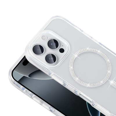 Apple iPhone 15 Pro Kılıf Taşlı Tasarım M-safe Şarj Özellikli Zore Koment Silikon Kapak - 6