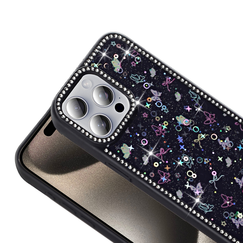Apple iPhone 15 Pro Kılıf Taşlı ve Simli Tasarım Zore Azra Kapak - 9