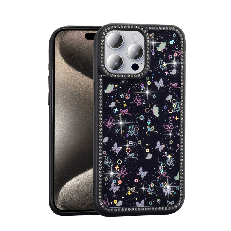 Apple iPhone 15 Pro Kılıf Taşlı ve Simli Tasarım Zore Azra Kapak - 4