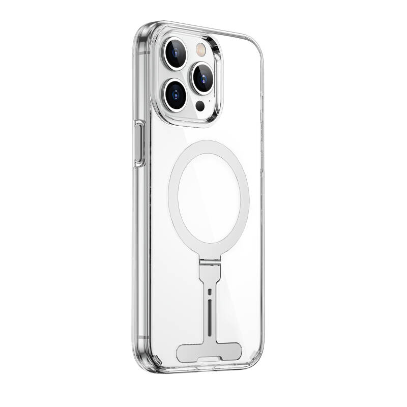 Apple iPhone 15 Pro Kılıf Wiwu FYY-014 Magsafe Şarj Özellikli Alüminyum Alaşım Metal Standlı Şeffaf Kapak - 4