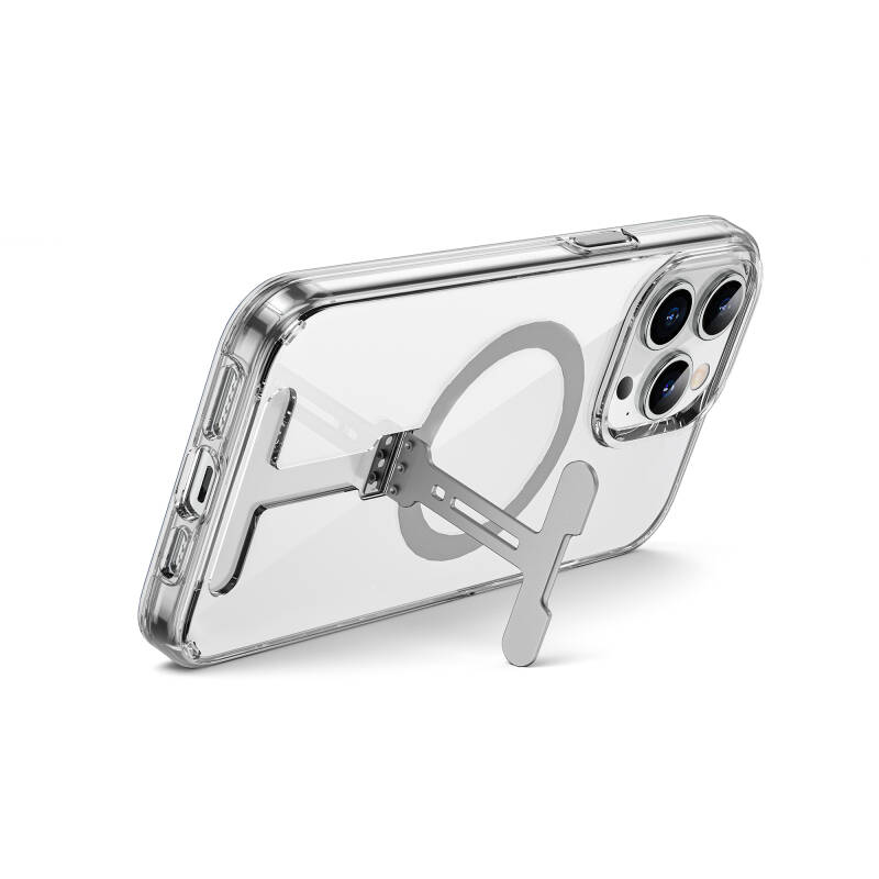 Apple iPhone 15 Pro Kılıf Wiwu FYY-014 Magsafe Şarj Özellikli Alüminyum Alaşım Metal Standlı Şeffaf Kapak - 8