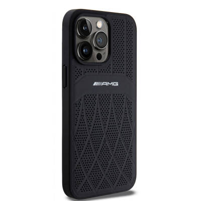 Apple iPhone 15 Pro Max Case AMG Original Licensed Magsafe Charging Feature Perforated Leather Curved Striped Cover - 4