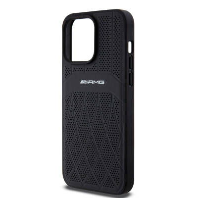 Apple iPhone 15 Pro Max Case AMG Original Licensed Magsafe Charging Feature Perforated Leather Curved Striped Cover - 6