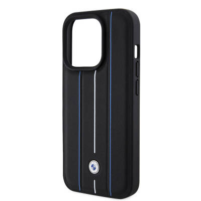 Apple iPhone 15 Pro Max Case BMW Leather Look Blue Lines Original Licensed Cover - 2