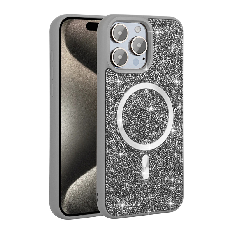 Apple iPhone 15 Pro Max Case Diamond Design Magsafe Charging Zore Mosaic Silicone Cover - 7