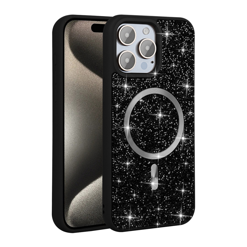 Apple iPhone 15 Pro Max Case Diamond Design Magsafe Charging Zore Mosaic Silicone Cover - 5