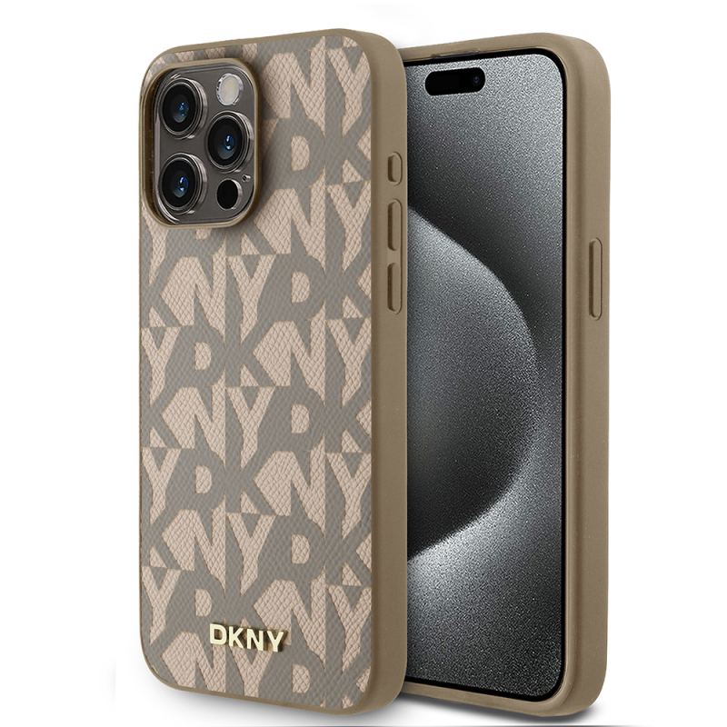 Apple iPhone 15 Pro Max Case DKNY Original Licensed Magsafe Charging Feature 3D Written Grid Pattern Cover - 3
