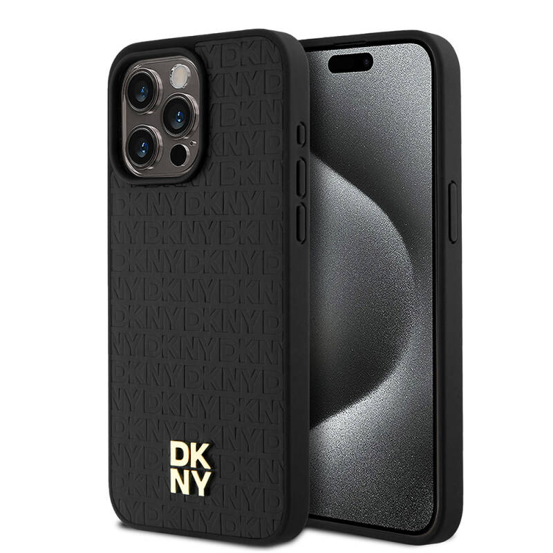 Apple iPhone 15 Pro Max Case DKNY Original Licensed Magsafe Charging Feature 3D Written Repeat Pattern Cover - 1