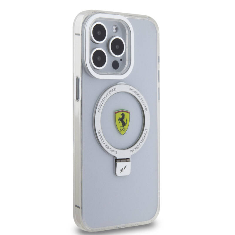 Apple iPhone 15 Pro Max Case Ferrari Magsafe Frosted Surface Design Cover with Charging Feature and Stand - 23