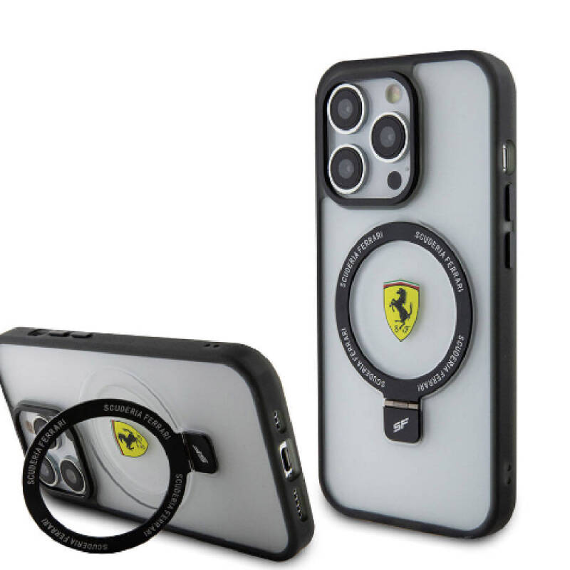 Apple iPhone 15 Pro Max Case Ferrari Magsafe Frosted Surface Design Cover with Charging Feature and Stand - 32