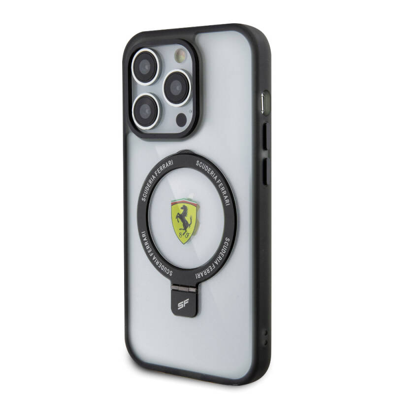 Apple iPhone 15 Pro Max Case Ferrari Magsafe Frosted Surface Design Cover with Charging Feature and Stand - 31