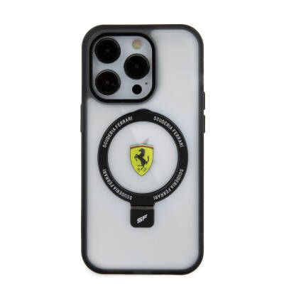 Apple iPhone 15 Pro Max Case Ferrari Magsafe Frosted Surface Design Cover with Charging Feature and Stand - 33