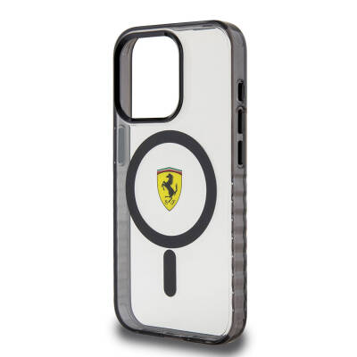 Apple iPhone 15 Pro Max Case Ferrari Original Licensed Magsafe Charging Feature Serrated Edge Design Centered Logo Cover - 15