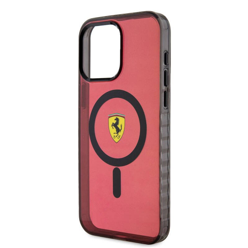 Apple iPhone 15 Pro Max Case Ferrari Original Licensed Magsafe Charging Feature Serrated Edge Design Centered Logo Cover - 19