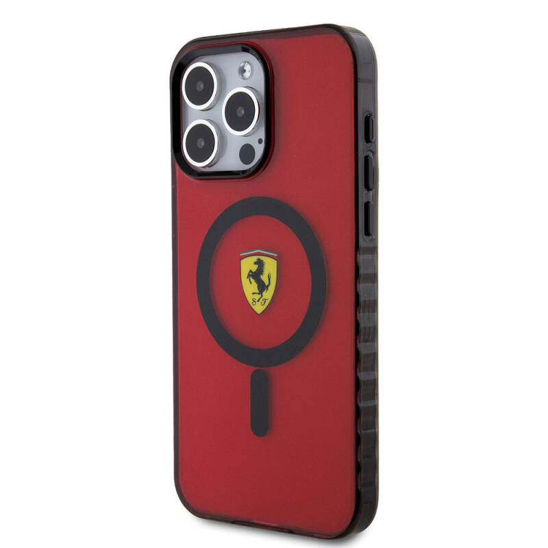 Apple iPhone 15 Pro Max Case Ferrari Original Licensed Magsafe Charging Feature Serrated Edge Design Centered Logo Cover - 21