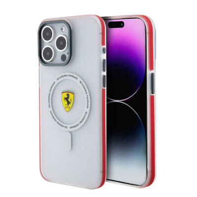 Apple iPhone 15 Pro Max Case Ferrari Original Licensed Magsafe Charging Featured Contrast Bumper SF Ring Cover - 1