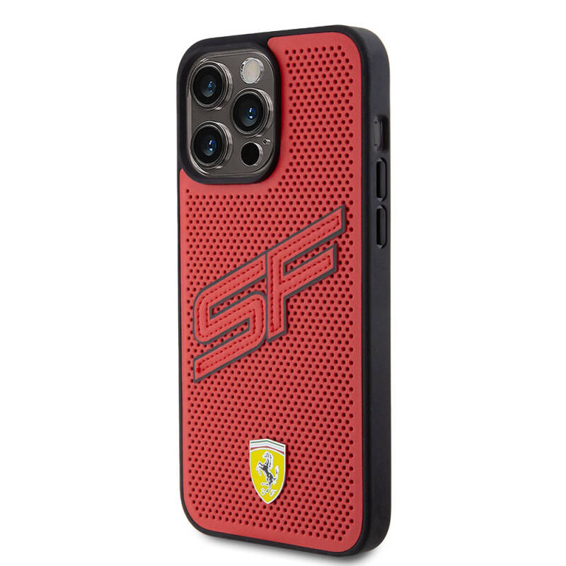  Apple iPhone 15 Pro Max Case Ferrari Original Licensed PU Perforated Back Surface Metal Logo Stitched Large SF Lettering Cover - 2