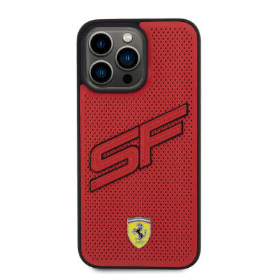  Apple iPhone 15 Pro Max Case Ferrari Original Licensed PU Perforated Back Surface Metal Logo Stitched Large SF Lettering Cover - 3