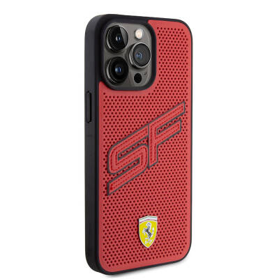  Apple iPhone 15 Pro Max Case Ferrari Original Licensed PU Perforated Back Surface Metal Logo Stitched Large SF Lettering Cover - 4