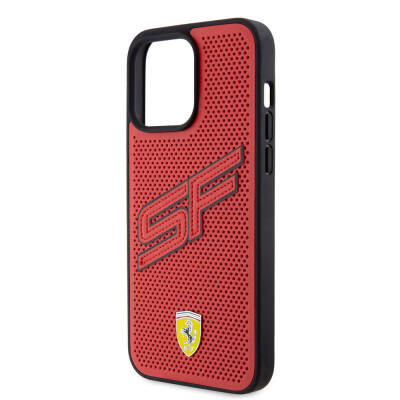  Apple iPhone 15 Pro Max Case Ferrari Original Licensed PU Perforated Back Surface Metal Logo Stitched Large SF Lettering Cover - 6
