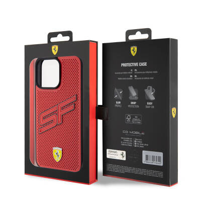  Apple iPhone 15 Pro Max Case Ferrari Original Licensed PU Perforated Back Surface Metal Logo Stitched Large SF Lettering Cover - 8