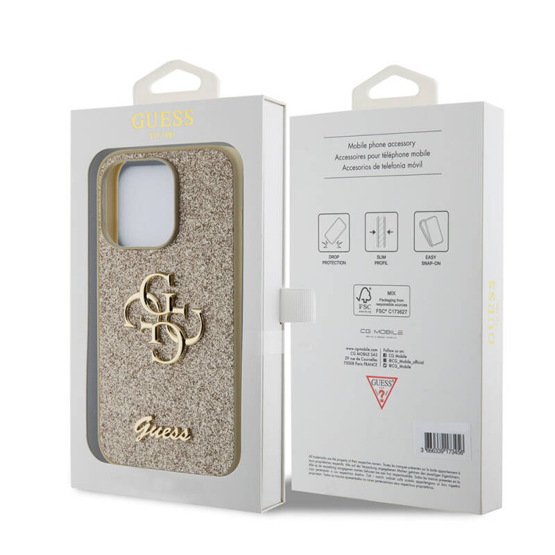 Apple iPhone 15 Pro Max Case Guess Original Licensed 4G Glitter Cover with Large Metal Logo - 15