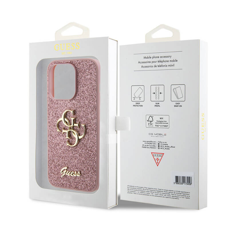 Apple iPhone 15 Pro Max Case Guess Original Licensed 4G Glitter Cover with Large Metal Logo - 23