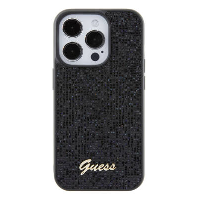 Apple iPhone 15 Pro Max Case Guess Original Licensed Disco Script Metal Cover with Text Logo - 11