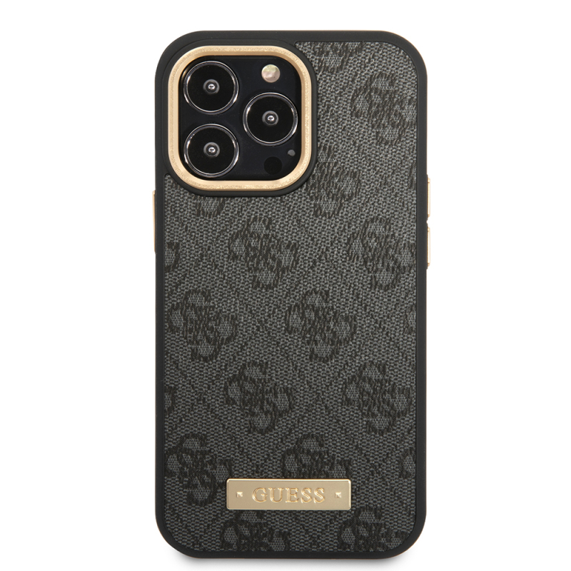Apple iPhone 15 Pro Max Case Guess Original Licensed M-safe Charging Feature 4G Patterned PU Metal Plate Classic Logo Cover - 5