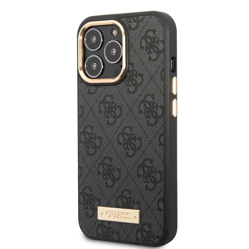 Apple iPhone 15 Pro Max Case Guess Original Licensed M-safe Charging Feature 4G Patterned PU Metal Plate Classic Logo Cover - 4