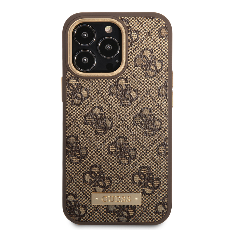 Apple iPhone 15 Pro Max Case Guess Original Licensed M-safe Charging Feature 4G Patterned PU Metal Plate Classic Logo Cover - 11