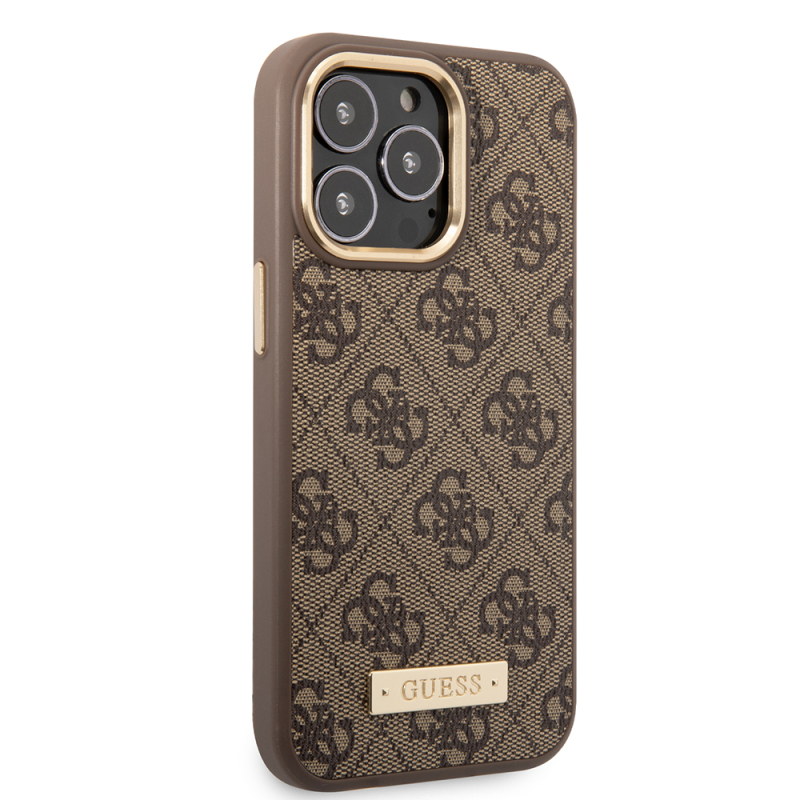 Apple iPhone 15 Pro Max Case Guess Original Licensed M-safe Charging Feature 4G Patterned PU Metal Plate Classic Logo Cover - 12