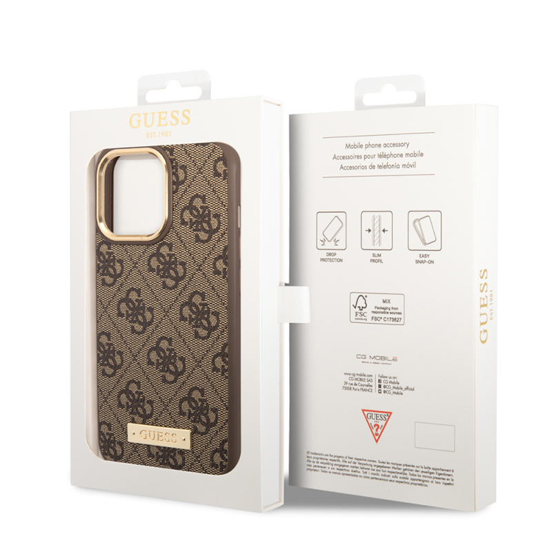Apple iPhone 15 Pro Max Case Guess Original Licensed M-safe Charging Feature 4G Patterned PU Metal Plate Classic Logo Cover - 17