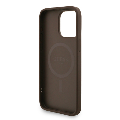 Apple iPhone 15 Pro Max Case Guess Original Licensed M-safe Charging Feature PU Leather Wrist Strap Rope Cover Text Logo - 16