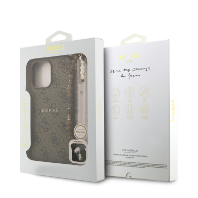 Apple iPhone 15 Pro Max Case Guess Original Licensed M-safe Charging Feature PU Leather Wrist Strap Rope Cover Text Logo - 17