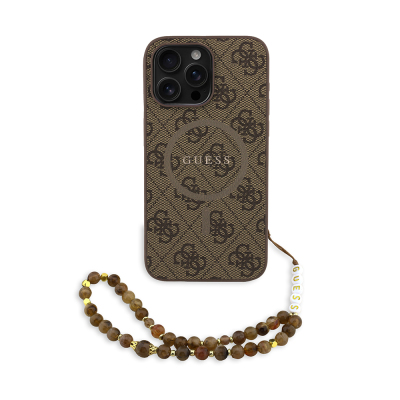 Apple iPhone 15 Pro Max Case Guess Original Licensed M-safe Charging Feature PU Leather Wrist Strap Rope Cover Text Logo - 10