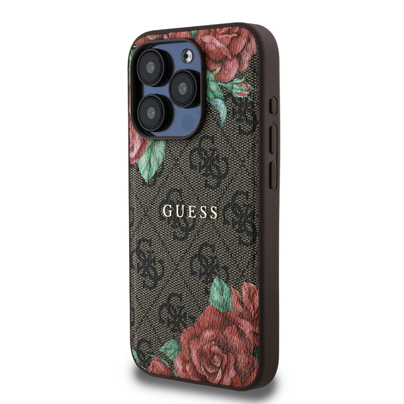 Apple iPhone 15 Pro Max Case Guess Original Licensed Magsafe Charging Feature Rose Printed 4G Patterned Text Logo Cover - 11