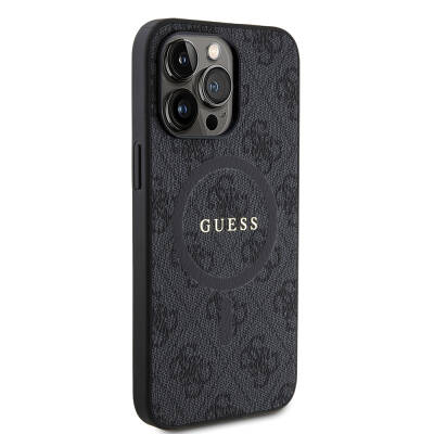 Apple iPhone 15 Pro Max Case Guess Original Licensed Magsafe Charging Featured PU Ring 4G Patterned Text Logo Cover - 4