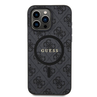 Apple iPhone 15 Pro Max Case Guess Original Licensed Magsafe Charging Featured PU Ring 4G Patterned Text Logo Cover - 9