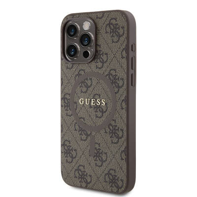 Apple iPhone 15 Pro Max Case Guess Original Licensed Magsafe Charging Featured PU Ring 4G Patterned Text Logo Cover - 11