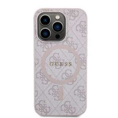 Apple iPhone 15 Pro Max Case Guess Original Licensed Magsafe Charging Featured PU Ring 4G Patterned Text Logo Cover - 24