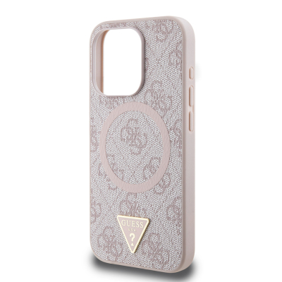 Apple iPhone 15 Pro Max Case Guess Original Licensed Magsafe Charging Featured PU Triangle Logo 4G Patterned Cover - 16