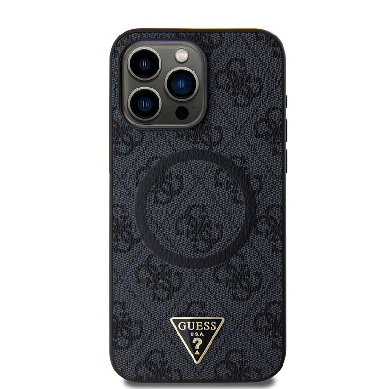 Apple iPhone 15 Pro Max Case Guess Original Licensed Magsafe Charging Featured PU Triangle Logo 4G Patterned Cover - 20