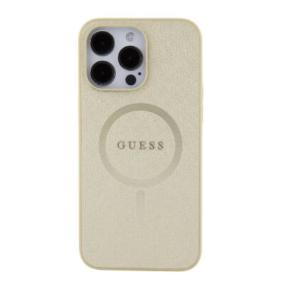 Apple iPhone 15 Pro Max Case Guess Original Licensed Magsafe Charging Featured Saffiano Cover with Text Logo - 19