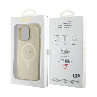 Apple iPhone 15 Pro Max Case Guess Original Licensed Magsafe Charging Featured Saffiano Cover with Text Logo - 23