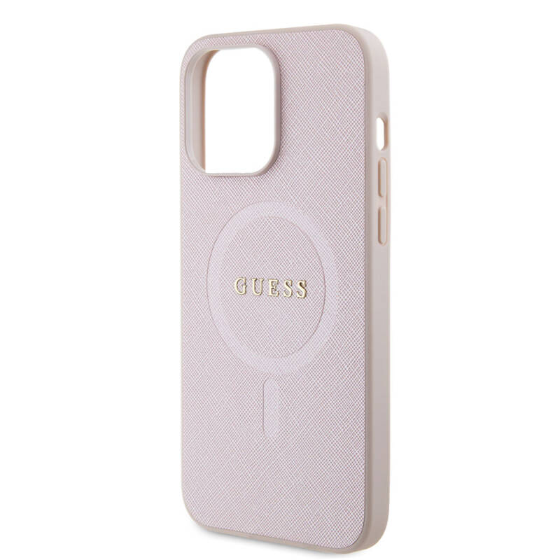 Apple iPhone 15 Pro Max Case Guess Original Licensed Magsafe Charging Featured Saffiano Cover with Text Logo - 29