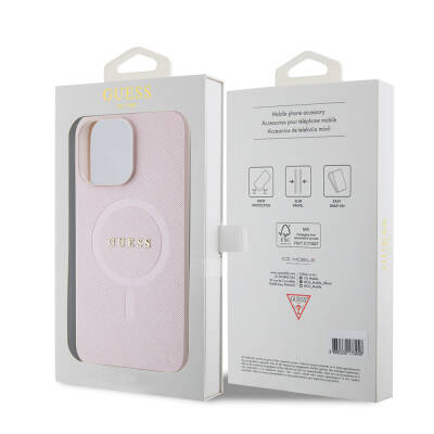 Apple iPhone 15 Pro Max Case Guess Original Licensed Magsafe Charging Featured Saffiano Cover with Text Logo - 31