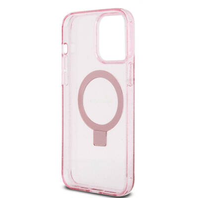 Apple iPhone 15 Pro Max Case Guess Original Licensed Magsafe Charging Featured Silvery Back Surface Ring Stand Cover - 32