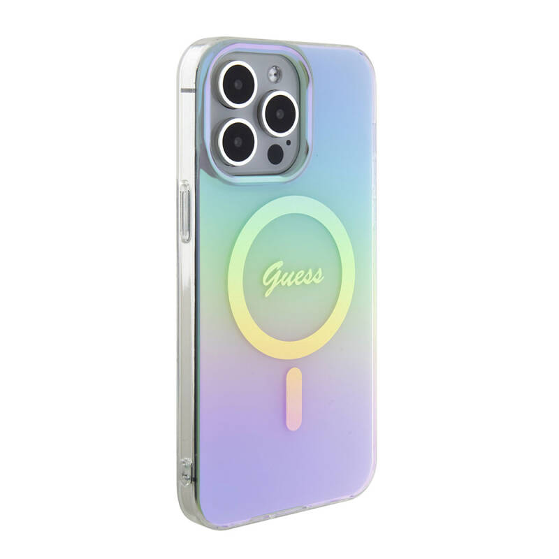 Apple iPhone 15 Pro Max Case Guess Original Licensed Magsafe Charging Featured Text Logo Iridescent Cover - 9